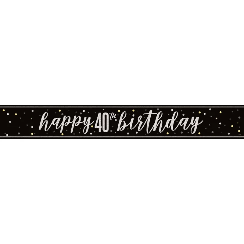 Black and Silver 40th Happy Birthday Banner, 1 Count