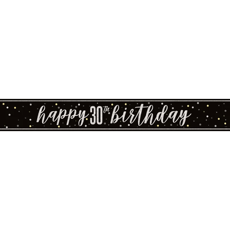Black and Silver 30th Happy Birthday Banner, 1 Count