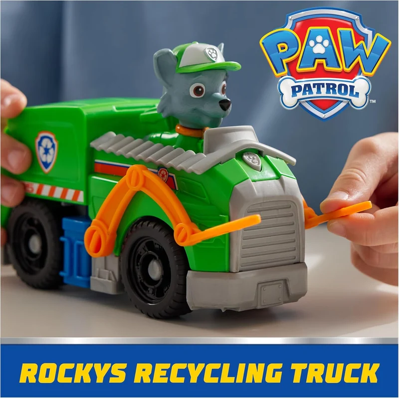 Paw Patrol Rocky Figure with Sustainable Recycling Truck Toy Vehicle