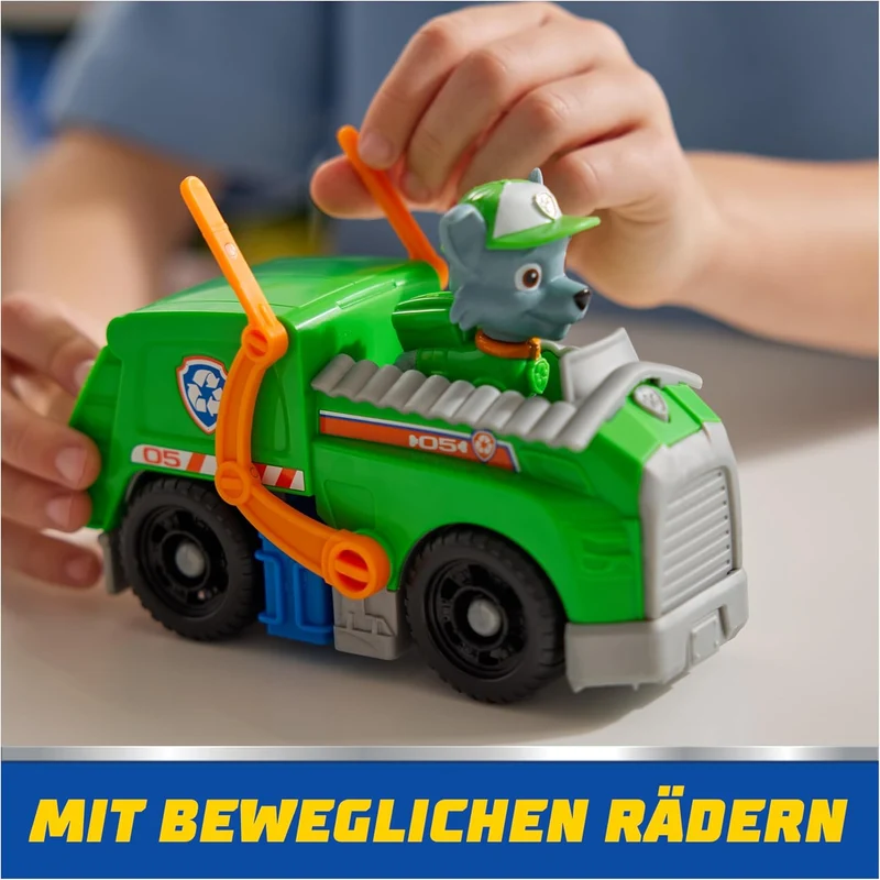 Paw Patrol Rocky Figure with Sustainable Recycling Truck Toy Vehicle