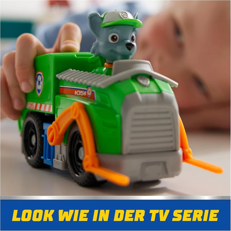 Paw Patrol Rocky Figure with Sustainable Recycling Truck Toy Vehicle