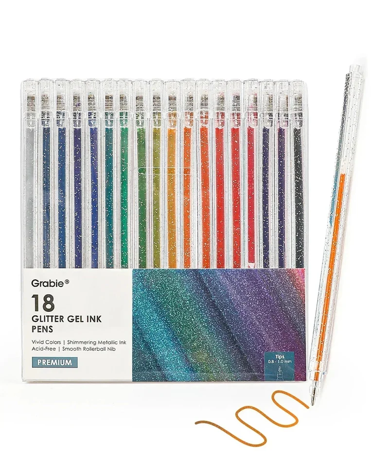 Grabie 18-Piece Iridescent Glitter Gel Ink Pen Set For Artists