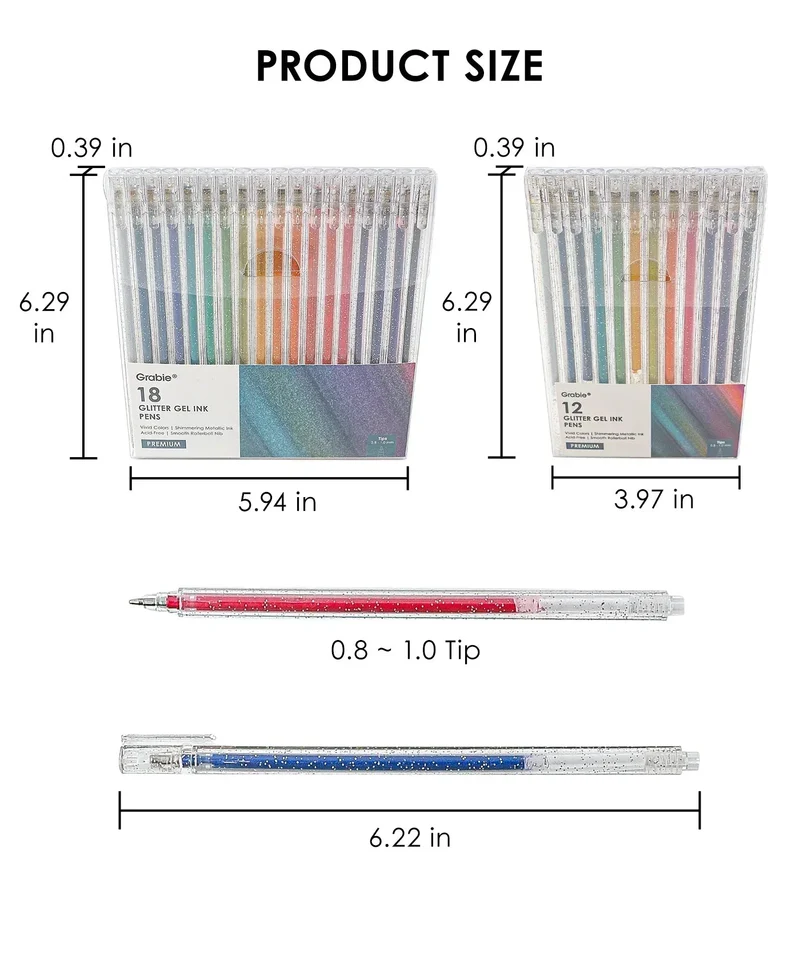 Grabie 18-Piece Iridescent Glitter Gel Ink Pen Set For Artists