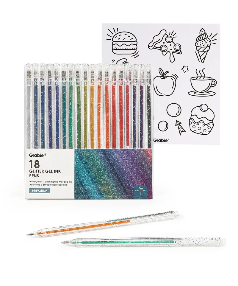 Grabie 18-Piece Iridescent Glitter Gel Ink Pen Set For Artists