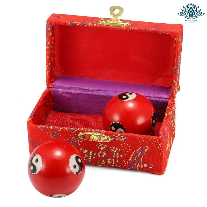 Boules chinoises rouge Yin Yang
