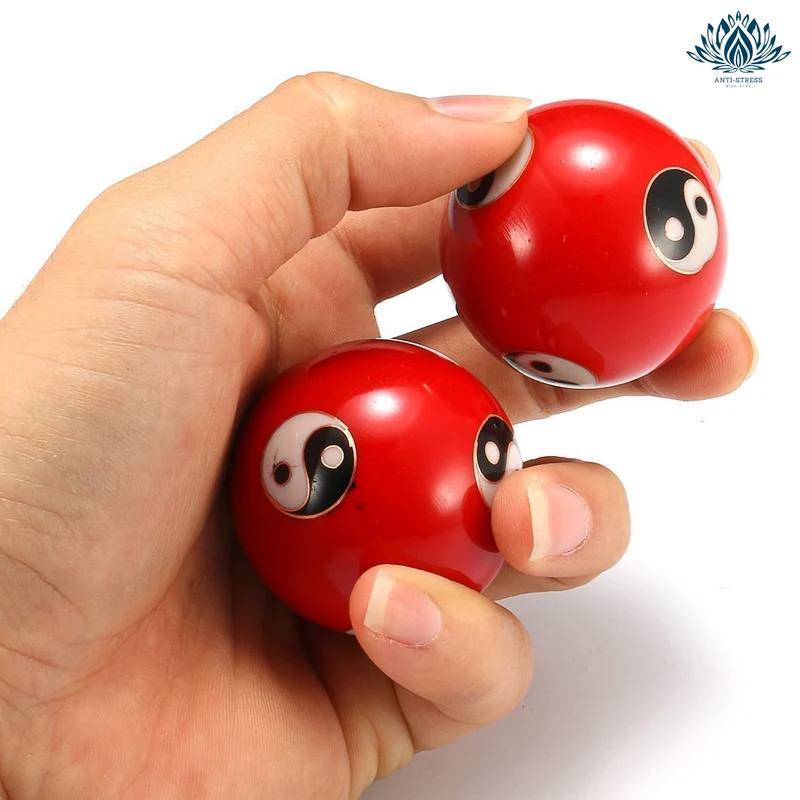 Boules chinoises rouge Yin Yang
