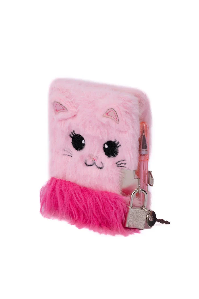 Kitty Furry Friends Journal Soft Plush Pink Kitten Notebook with Pen
