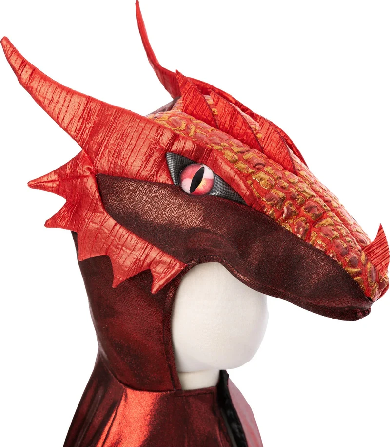 Ruby Metallic Dragon Cape - Vibrant Red Costume for Kids Size 5-6