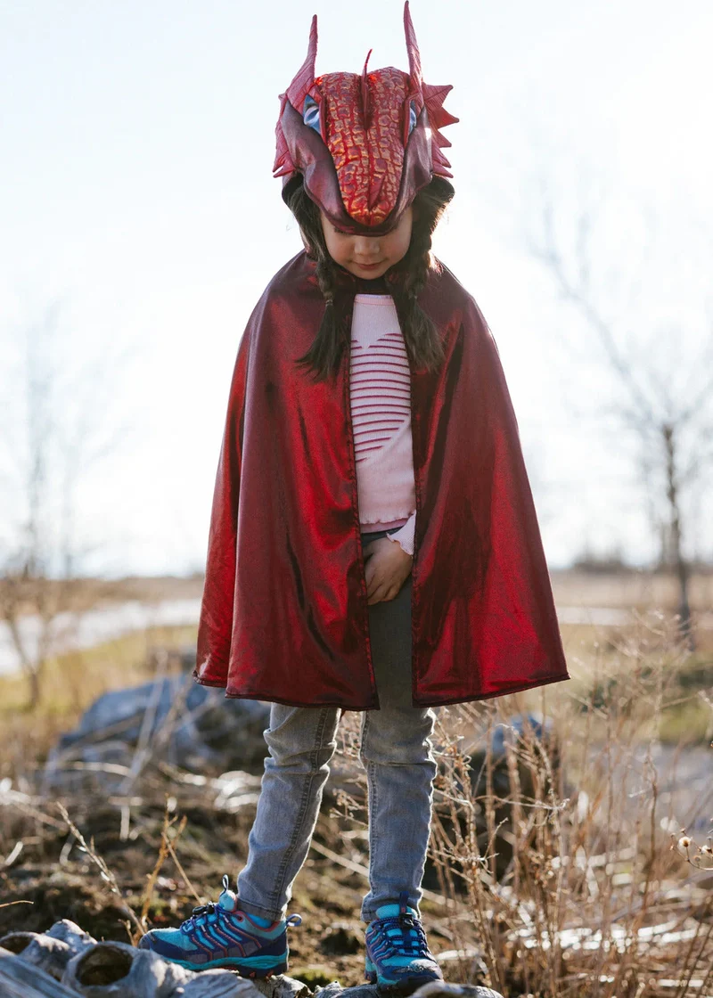 Ruby Metallic Dragon Cape - Vibrant Red Costume for Kids Size 5-6