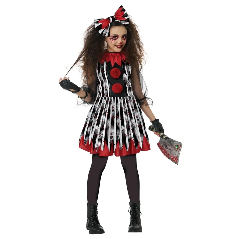 Deranged Clown Costume for Kids, Red and Black Dress