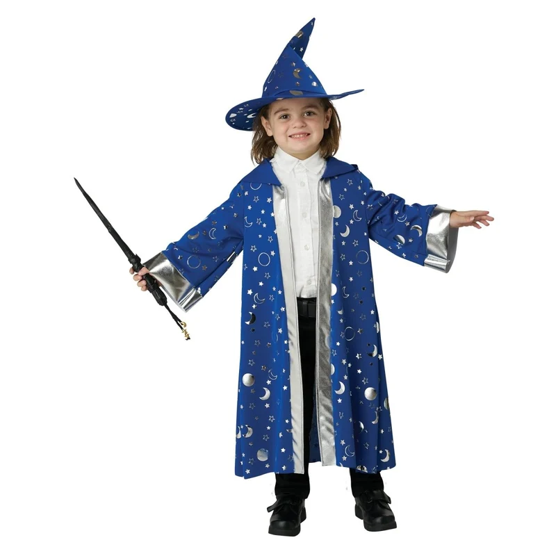 Classic Wizard Costume for Toddlers, Blue Robe and Hat