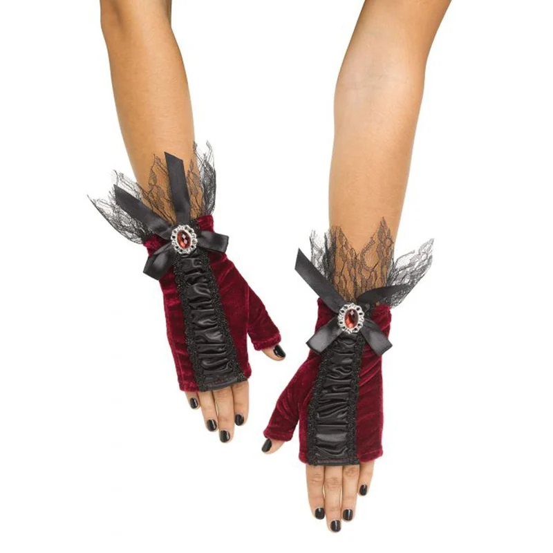 Velour Coffin Glovelet, Red