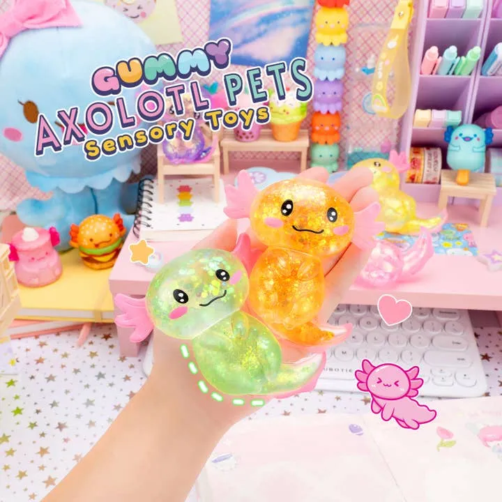 Gummy Axolotl Pets Sensory Squishy Toy, Soft Stress Relief Fun