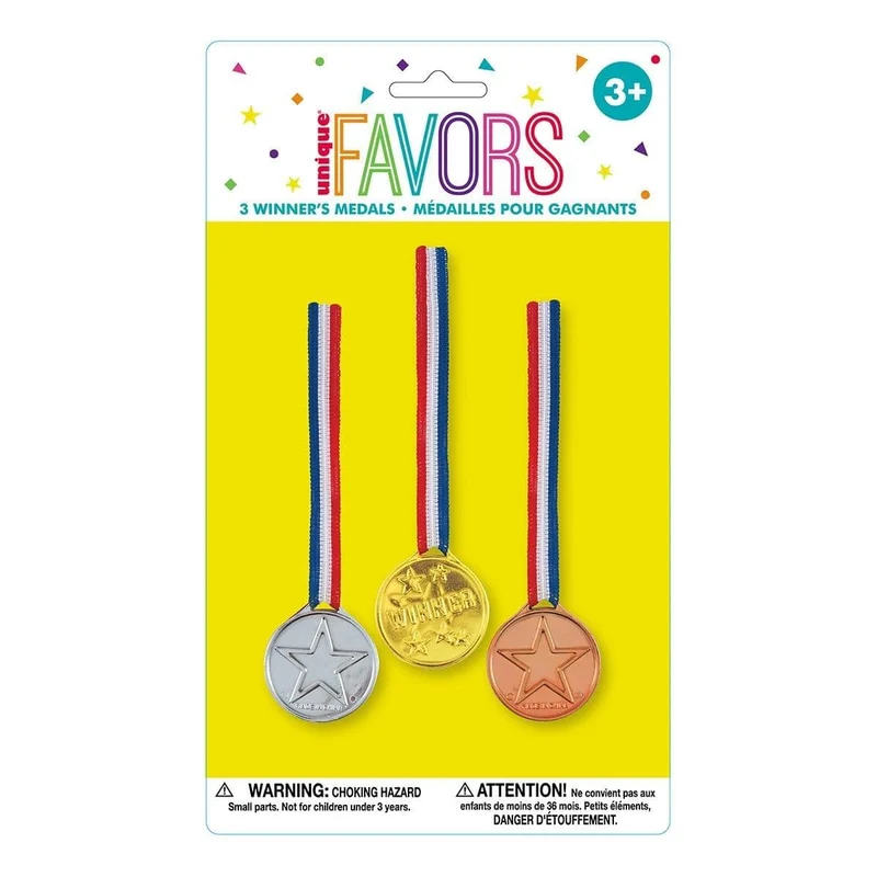 Gold, silver and bronze medals, 3 per package