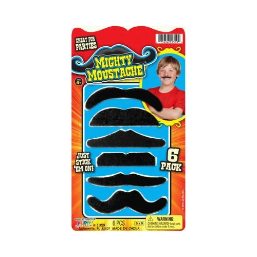 Mighty Moustache Fake Facial Hair Prank Set 6-Pack