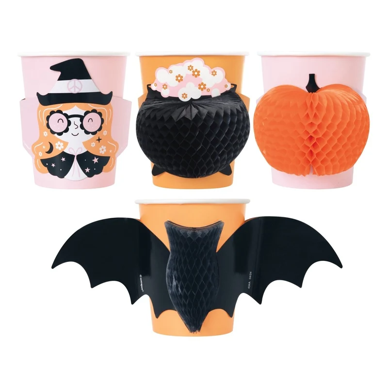 Groovy Halloween Paper Cups with Pop-Outs, 4 Count