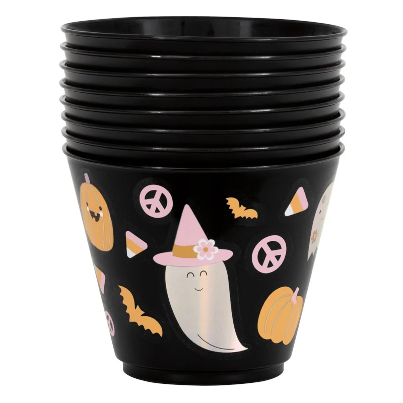 Groovy Halloween Mini Plastic Tumblers, 9 Oz, 8 Count