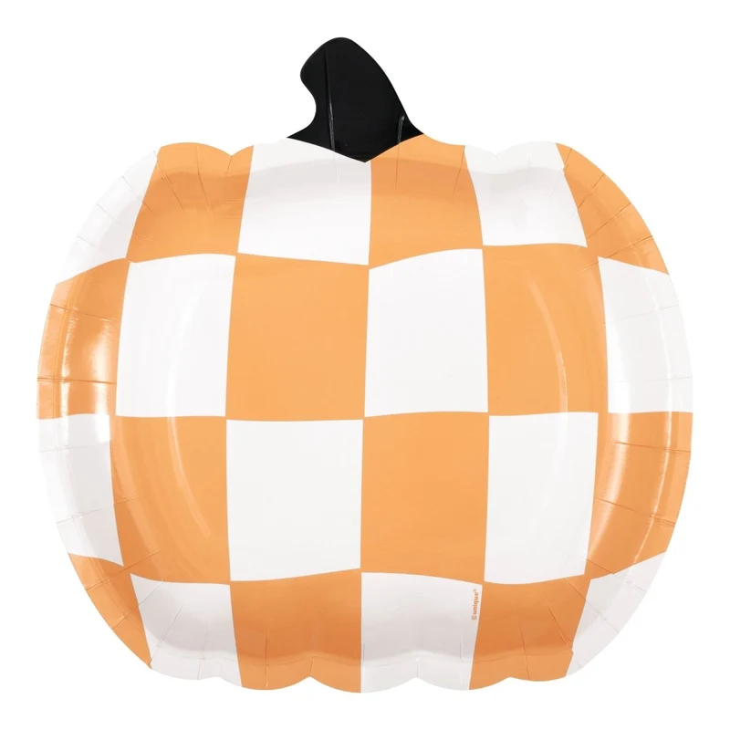 Groovy Halloween Large Pumpkin Shaped Lunch Paper Plates, 9 Inches, 8 Count