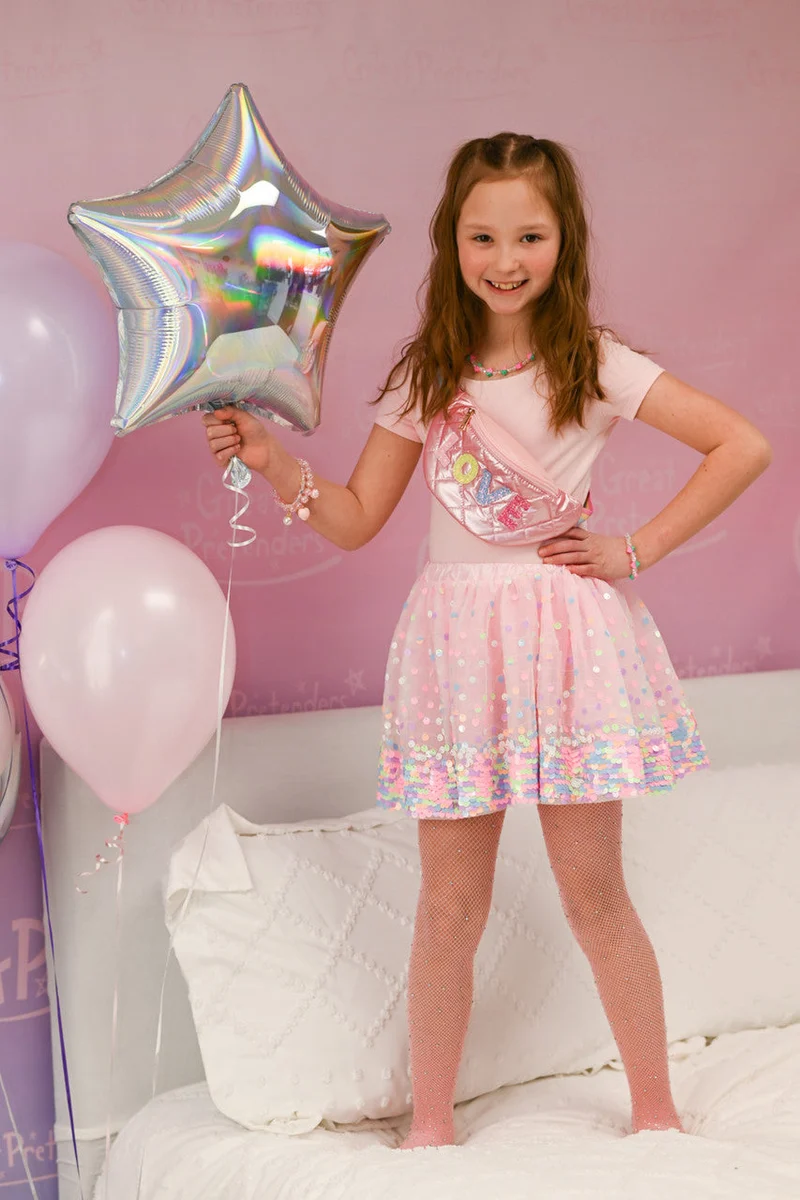 Neon Pink Party Fun Sequins Skirt for Kids Size 4-6