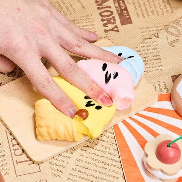 SqueezeSquad Taba Deluxe Premium Silicone Squishy Fidget Toy - Triple Ice Cream Cone