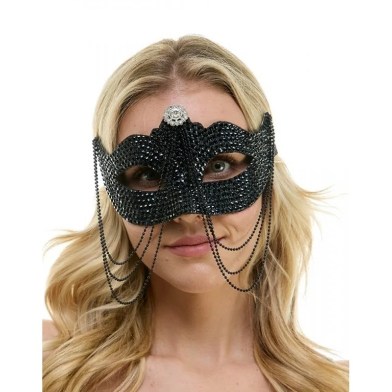 Black Venetian Mask with Chain, 1 Count