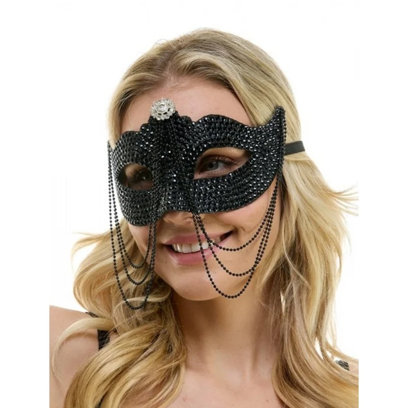 Black Venetian Mask with Chain, 1 Count