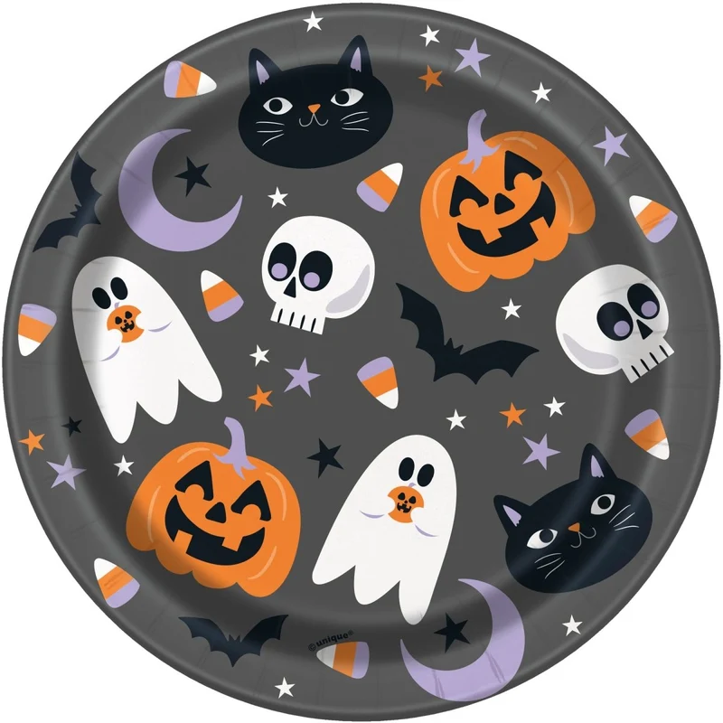 Halloween Night Small Round Dessert Paper Plates, 7 Inches, 8 Count