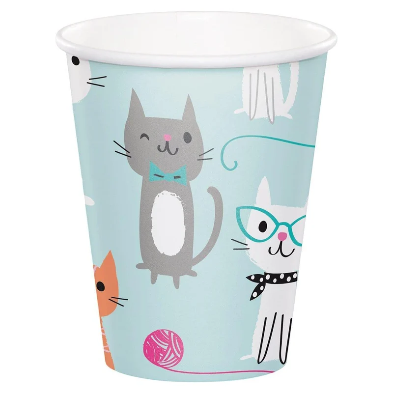 Purr-fect Party paper cups 9 ounces, 8 per package