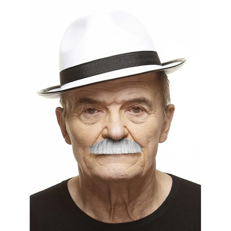 Grey and White Painter Brush Mustache, 1 Count