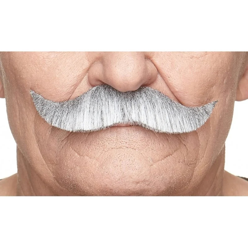 Grey and White Handlebar Mustache, 1 Count