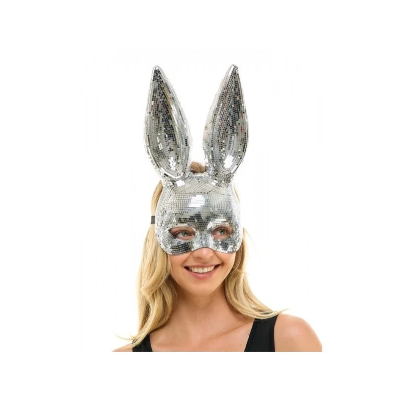 Silver Mirror Bunny Mask for Adults
