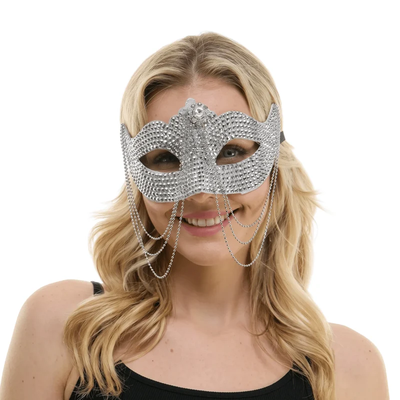 Silver Venetian Mask with Chains, 1 Count