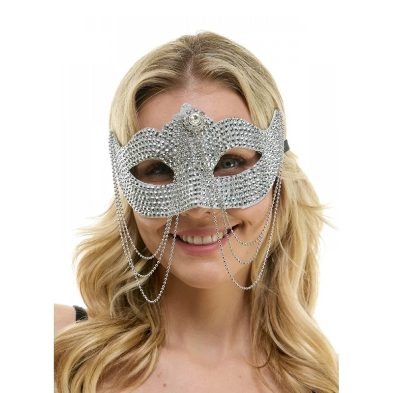 Silver Venetian Mask with Chains, 1 Count