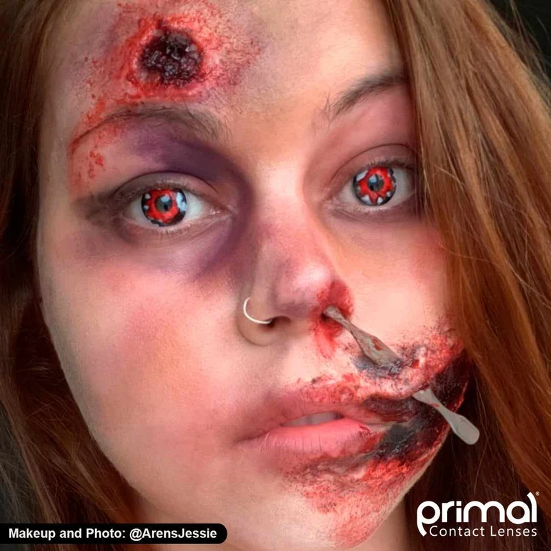 PRIMAL® Walking Dead II - Red and White Coloured Contact Lenses, 3 months usage