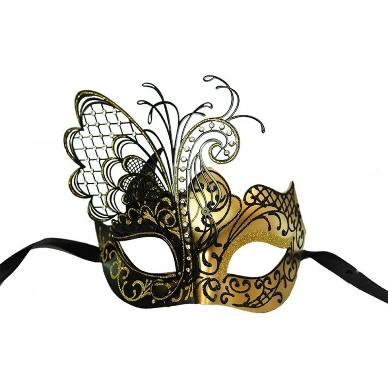 Black and Gold Metal Venetian Mask, 1 Count