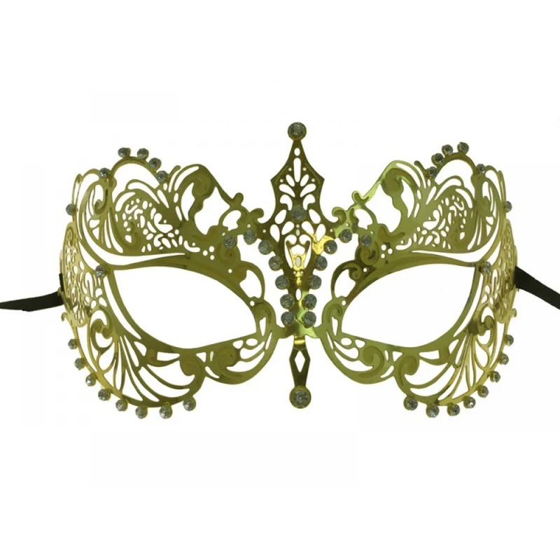 Gold Metal Venetian Mask with Rhinestones, 1 Count