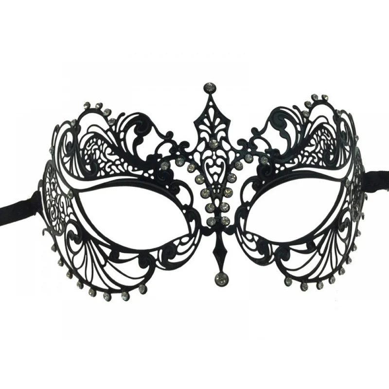 Black Metal Venetian Mask with Rhinestones, 1 Count