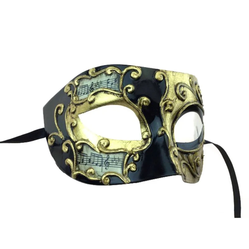 Black and Gold Venetian Mask with Music Notes, 1 Count
