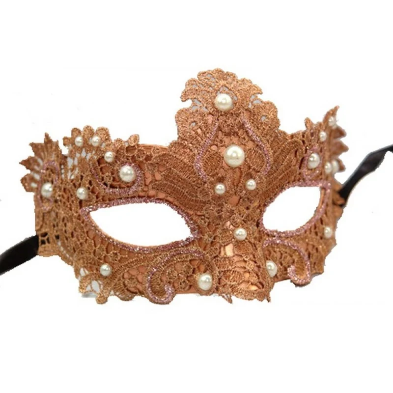 Rose Gold Venetian Mask with Brocade Lace, 1 Count