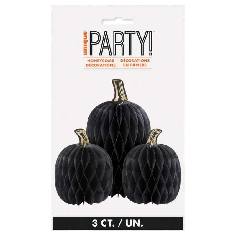 Black Pumpkin Honeycomb Centerpieces, 3 Count