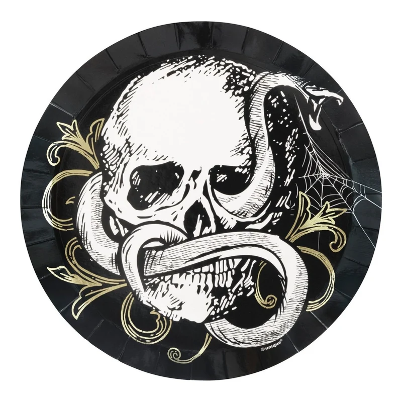Sketchy Skulls Small Round Dessert Paper Plates, 7 Inches, 8 Count