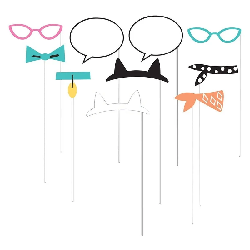 Purr-fect Party photo booth props, 10 per package