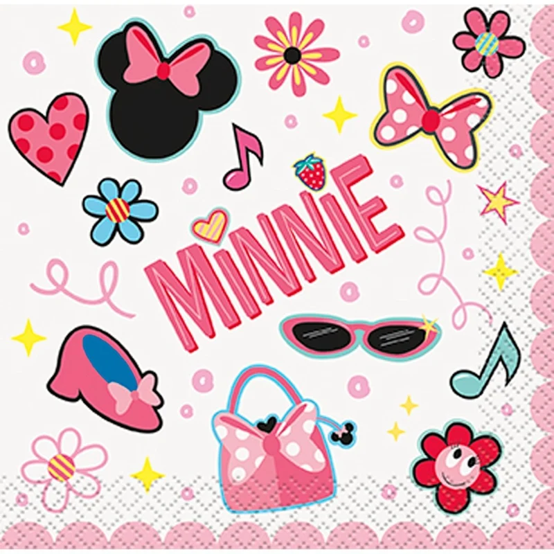 Minnie Mouse Birthday Small Beverage Napkins, Disney, 16 Count