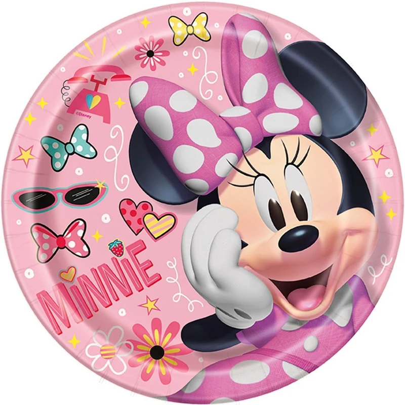 Minnie Mouse Birthday Large Round Lunch Paper Plates, Disney, 9 Inches, 8 Count