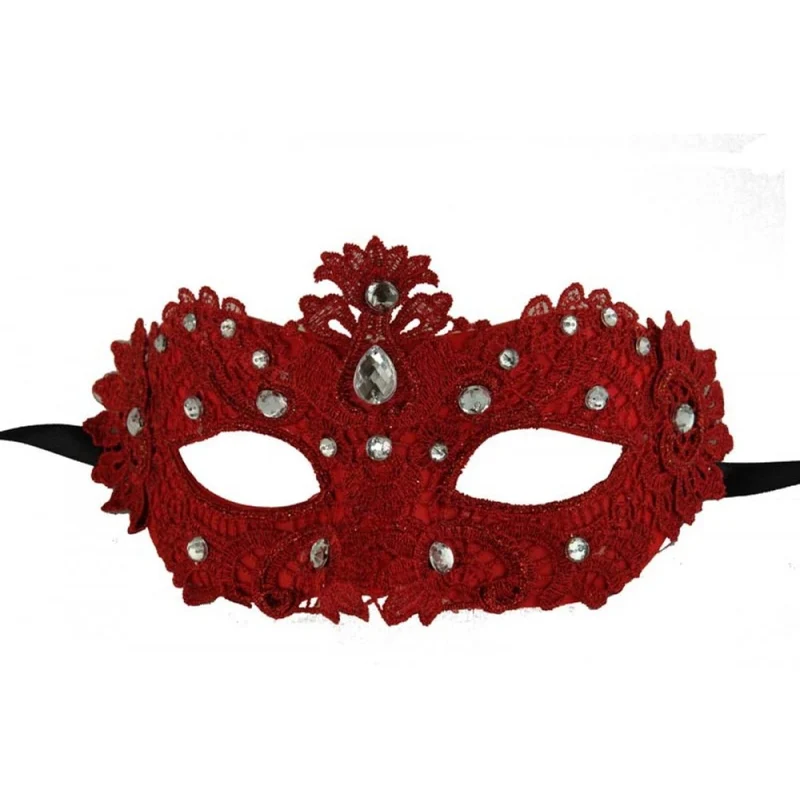 Red Venetian Mask with Brocade Lace, 1 Count