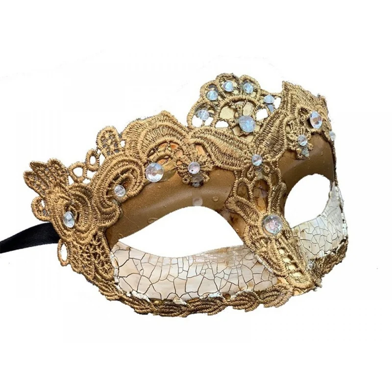 Gold Venetian Mask with Brocade Lace, 1 Count