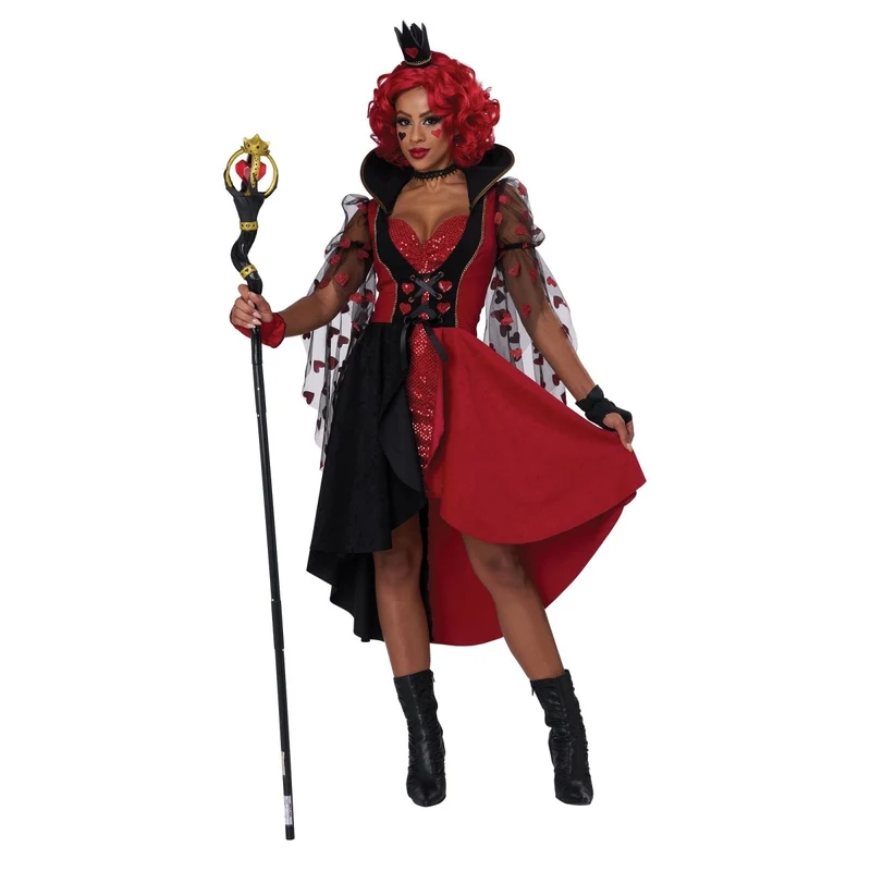 Red Queen Costume for Adults, Red and Black Dress