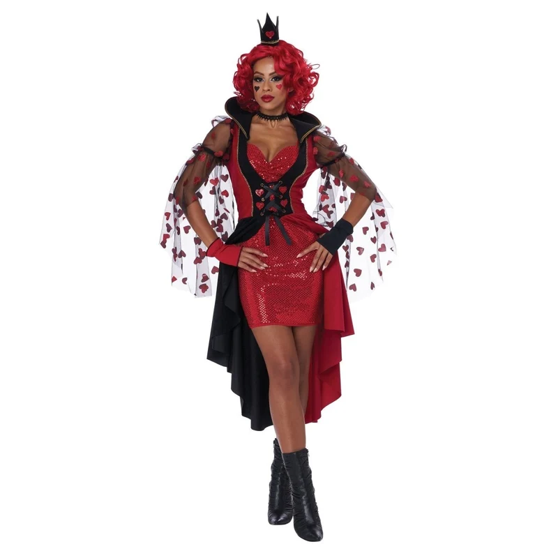 Red Queen Costume for Adults, Red and Black Dress