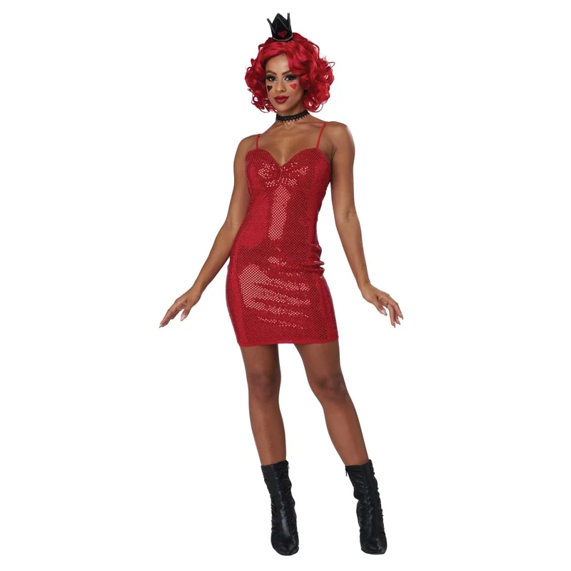 Red Queen Costume for Adults, Red and Black Dress