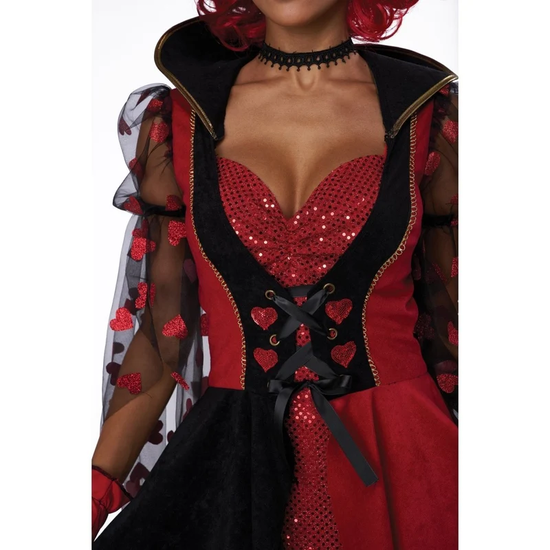 Red Queen Costume for Adults, Red and Black Dress